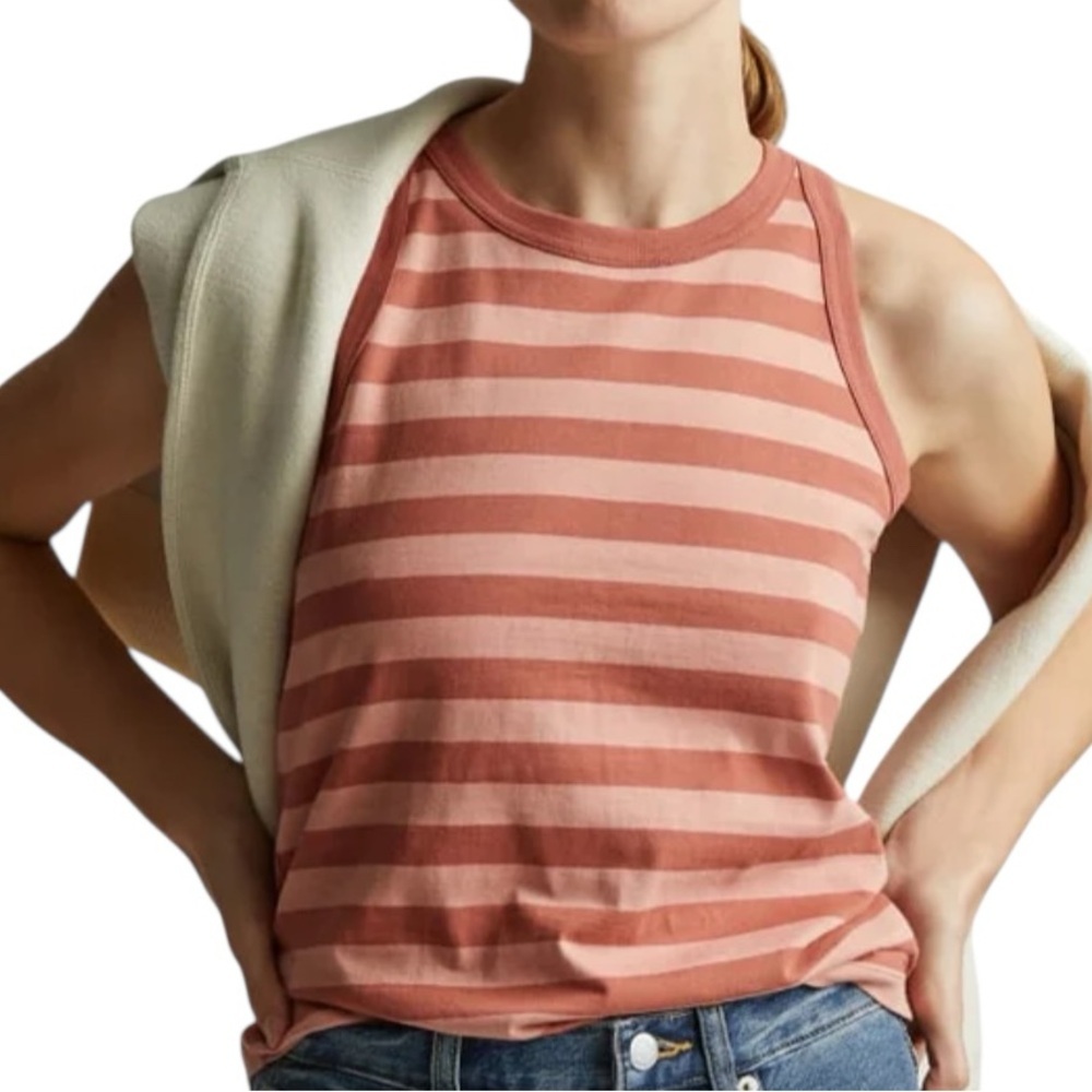 NWT EVERLANE Orange Striped Sleeveless Tank Top Size Small